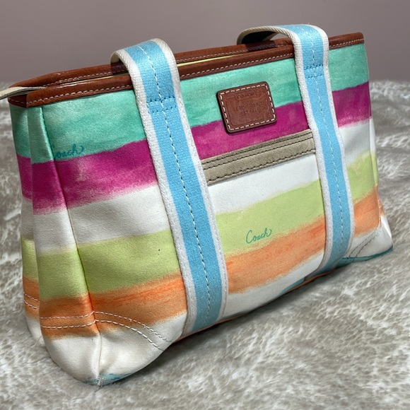 Y2K Coach Watercolor Striped Handbag with Leather Accents - Picture 2 of 16
